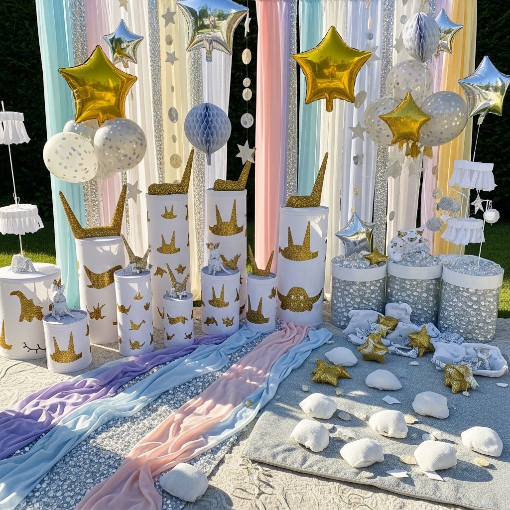 Einhorn Hüpfburg mieten in Wien – Glitzerabenteuer für himmlische Feste – Detailaufnahme von Dekoration und Softplay-Elementen in Wien