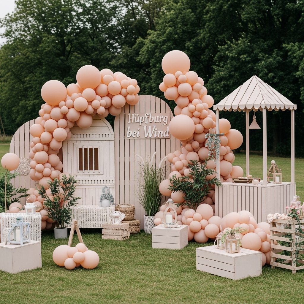 Hüpfburg mieten Wien bei Wind – Sicherheitsleitfaden für stürmische Tage – Detailaufnahme von Dekoration und Softplay-Elementen in Wien