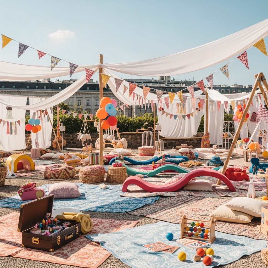 Hüpfburg mieten Wien – Kostenvergleich & Budgetplanung – symbolische Party-Szene in Wien ohne konkrete Hüpfburg