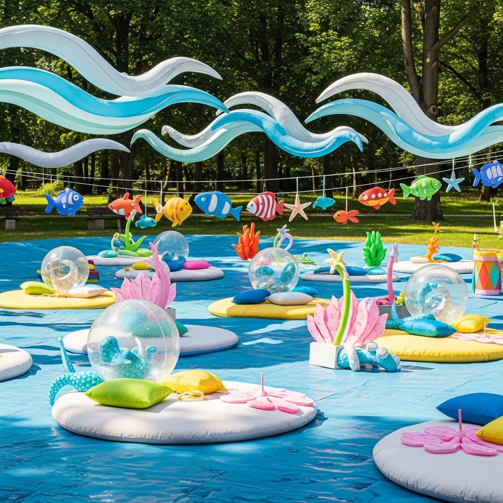 Wasser-Hüpfburg mieten in Wien – Sommerspaß mit Sicherheit – symbolische Party-Szene in Wien ohne konkrete Hüpfburg