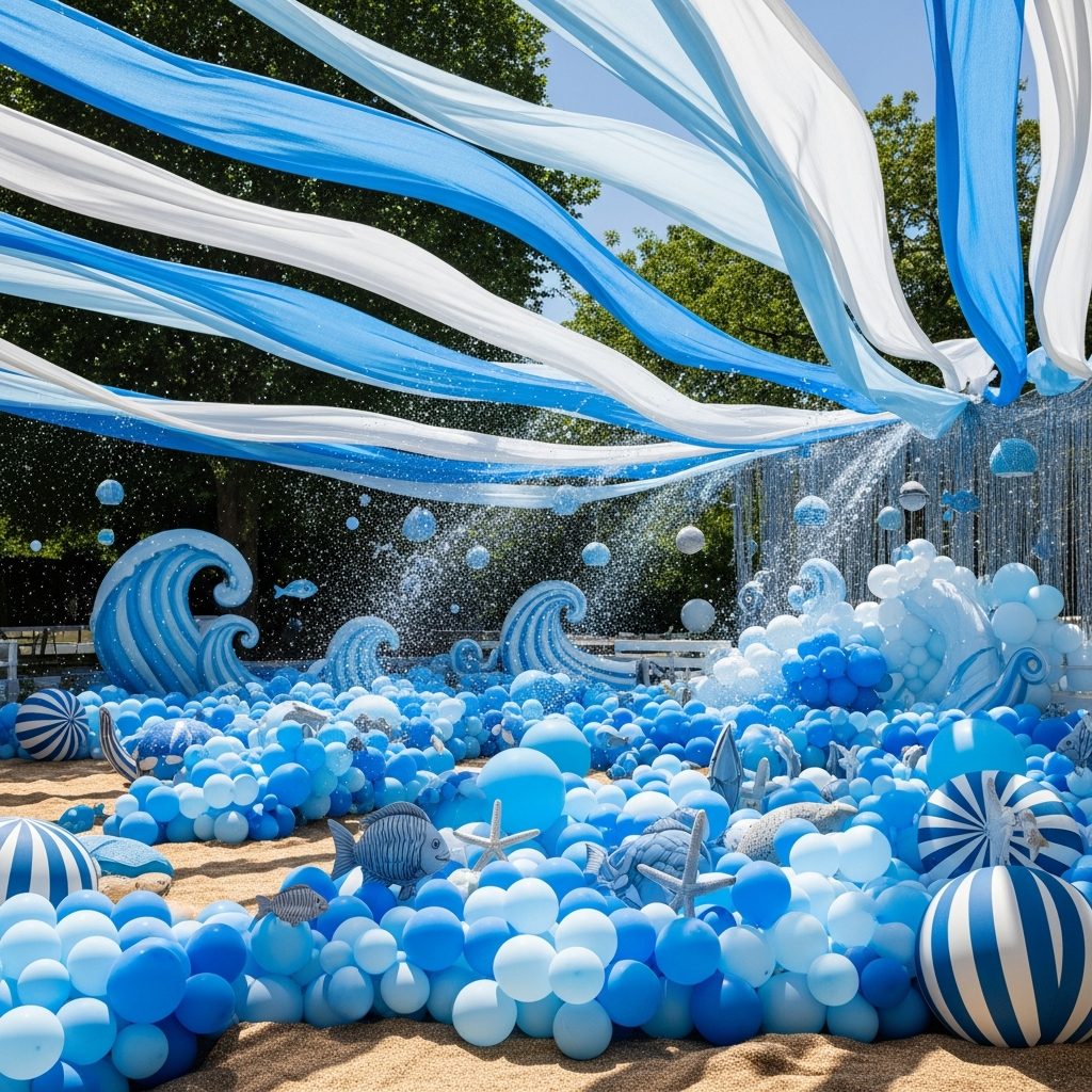 Wasser-Hüpfburg mieten in Wien – Sommerspaß mit Sicherheit – Detailaufnahme von Dekoration und Softplay-Elementen in Wien