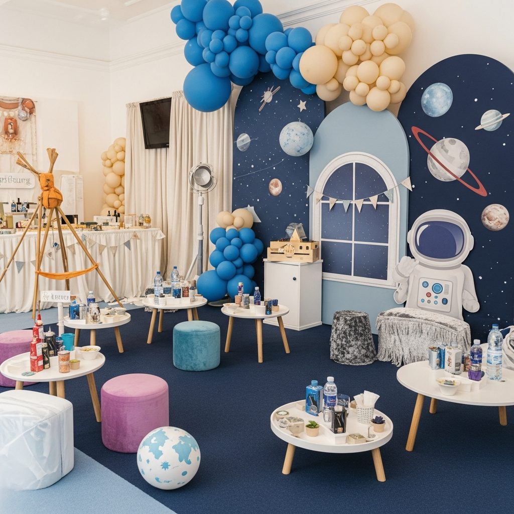 Hüpfburg mieten Wien – Space-Mission für kleine Astronaut:innen – Detailaufnahme von Dekoration und Softplay-Elementen in Wien